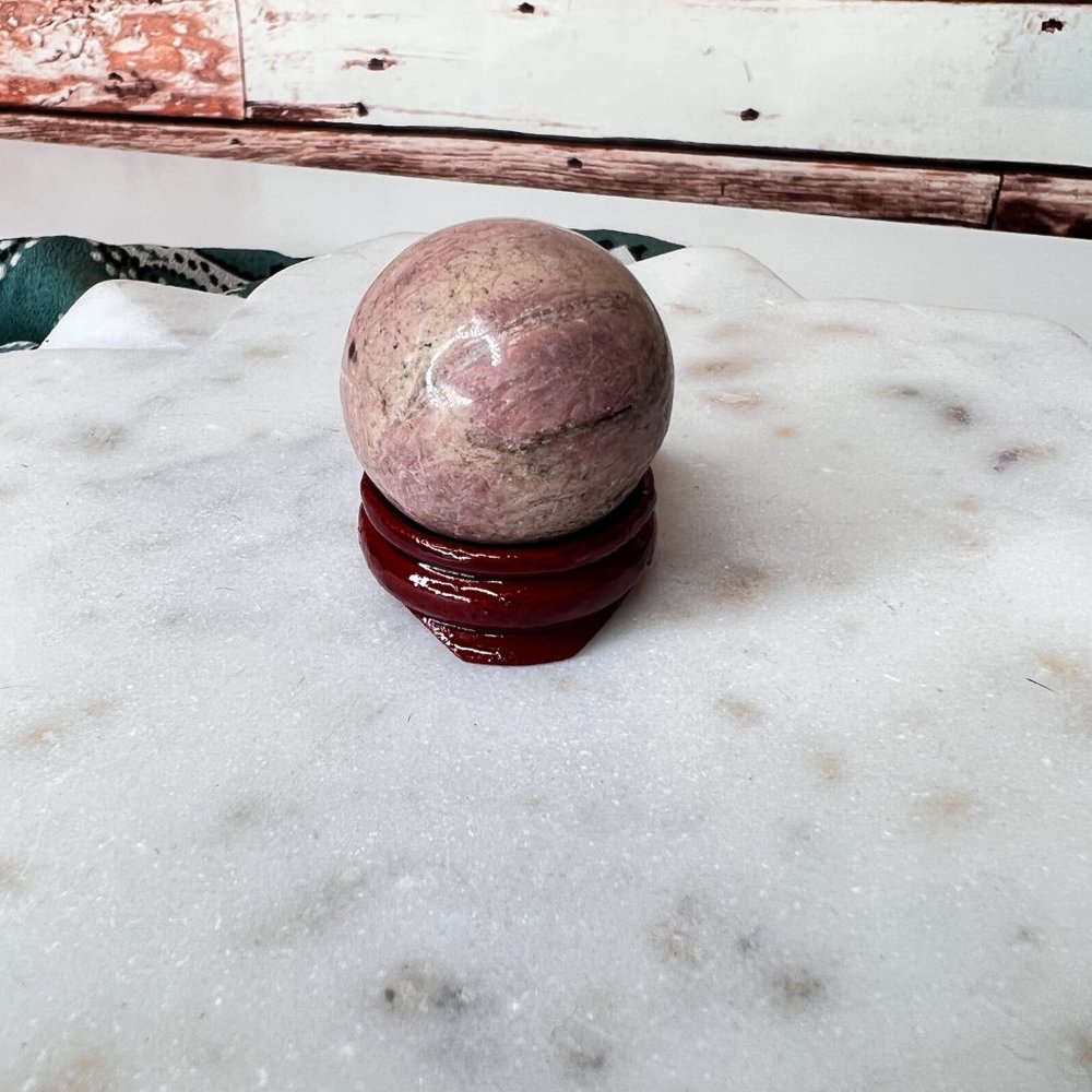 Single Rhodonite Mini Metaphysical Crystal Sphere | Crystal Ball - Picture 2 of 11